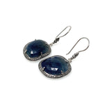 Pave Diamond Blue Sapphire Earrings, Natural Sapphire Gemstone Earrings, Victorian Jewelry, 1.85” x 0.85”