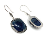 Pave Diamond Blue Sapphire Earrings, Natural Sapphire Gemstone Earrings, Victorian Jewelry, 1.85” x 0.85”