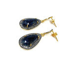 Blue Sapphire Diamond Earrings, Natural Gemstone Pave Diamond Earrings, Moon Dangle Victorian Earrings, 1.5” x 0.60”