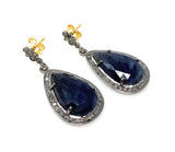 Blue Sapphire Pave Diamond Earrings, Natural Sapphire Gemstone Earrings, Victorian Jewelry, 1.40” x 0.65”