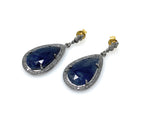 Blue Sapphire Pave Diamond Earrings, Natural Sapphire Gemstone Earrings, Victorian Jewelry, 1.40” x 0.65”