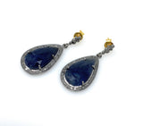 Blue Sapphire Pave Diamond Earrings, Natural Sapphire Gemstone Earrings, Victorian Jewelry, 1.40” x 0.65”