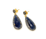 Blue Sapphire Pave Diamond Earrings, Natural Sapphire Gemstone Earrings, Victorian Jewelry, 1.5” x 0.50”