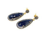 Blue Sapphire Pave Diamond Earrings, Natural Sapphire Gemstone Earrings, Victorian Jewelry, 1.5” x 0.50”