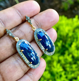 Blue Sapphire Pave Diamond Earrings, Natural Sapphire Gemstone Earrings, Victorian Jewelry, 1.5” x 0.50”
