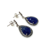 Pave Diamond Blue Sapphire Earrings, Natural Sapphire Gemstone Earrings, Silver Victorian Jewelry, 1.25” x 0.65”