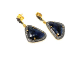 Blue Sapphire Pave Diamond Earrings, Natural Sapphire Gemstone Earrings, Victorian Jewelry, 1.25” x 0.70”
