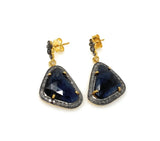 Blue Sapphire Pave Diamond Earrings, Natural Sapphire Gemstone Earrings, Victorian Jewelry, 1.25” x 0.70”