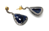 Pave Diamond Sapphire Earrings, Natural Blue Sapphire Gemstone Earrings, Moon Dangle Victorian Earrings, 1.40” x 0.75”