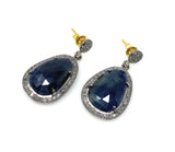 Pave Diamond Sapphire Earrings, Natural Blue Sapphire Gemstone Earrings, Dangle Victorian Earrings, 1.25” x 0.70”