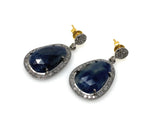 Pave Diamond Sapphire Earrings, Natural Blue Sapphire Gemstone Earrings, Dangle Victorian Earrings, 1.25” x 0.70”