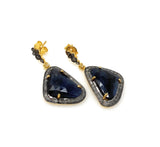 Blue Sapphire Pave Diamond Earrings, Natural Sapphire Gemstone Earrings, Victorian Jewelry, 1.25” x 0.70”
