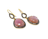 Pink Sapphire Gemstone Earrings, Pave Diamond Earrings, September Birthstone Healing Crystal Jewelry, Spiritual Jewelry, Heart Chakra Stone