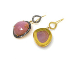 Pink Sapphire Gemstone Earrings, Pave Diamond Earrings, September Birthstone Healing Crystal Jewelry, Spiritual Jewelry, Heart Chakra Stone