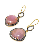 Pink Sapphire Gemstone Earrings, Pave Diamond Earrings, September Birthstone Healing Crystal Jewelry, Spiritual Jewelry, Heart Chakra Stone