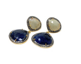 Rare Blue and Off White Sapphire Pave Diamond Earrings, Genuine Fancy Sapphire Earrings, Gemstone Jewelry , Gifts for Her