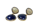 Rare Blue and Off White Sapphire Pave Diamond Earrings, Genuine Fancy Sapphire Earrings, Gemstone Jewelry , Gifts for Her