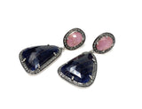 Pave Diamond Sapphire Earrings, Natural Pink and Blue Sapphire Gemstone Earrings, Victorian Jewelry
