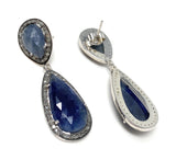 Pave Diamond Sapphire Earrings, Natural Blue Sapphire Gemstone Jewelry, Spiritual Healing Aura Energy Crystal Jewelry, Chakra Jewelry Gifts