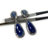 Pave Diamond Sapphire Earrings, Natural Blue Sapphire Gemstone Earrings, Victorian Jewelry