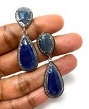 Pave Diamond Sapphire Earrings, Natural Blue Sapphire Gemstone Earrings, Victorian Jewelry