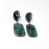 Genuine Emerald and Blue Sapphire Pave Diamond Earrings, Sapphire Earrings, Emerald Earrings, Gifts for Her