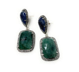 Genuine Emerald and Blue Sapphire Pave Diamond Earrings, Sapphire Earrings, Emerald Earrings, Gifts for Her