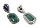 Genuine Emerald and Blue Sapphire Pave Diamond Earrings, Sapphire Earrings, Emerald Earrings, Gifts for Her