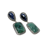 Genuine Emerald and Blue Sapphire Pave Diamond Earrings, Sapphire Earrings, Emerald Earrings, Gifts for Her