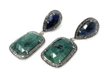 Genuine Emerald and Blue Sapphire Pave Diamond Earrings, Sapphire Earrings, Emerald Earrings, Gifts for Her