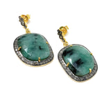 Genuine Pave Diamond Emerald Earrings, Emerald Earrings, Gifts for Her