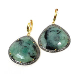 Genuine Pave Diamond Emerald Earrings, Emerald Hoop Earrings, Gifts for Her