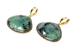 Genuine Pave Diamond Emerald Earrings, Emerald Hoop Earrings, Gifts for Her