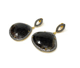 Fancy Sapphire Pave Diamond Earrings, Smoky Sapphire Earrings , Antique Look Gemstone Earrings, Gifts for Her