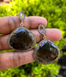 Fancy Sapphire Pave Diamond Earrings, Smoky Sapphire Earrings , Antique Look Gemstone Earrings, Gifts for Her