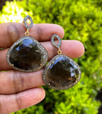 Fancy Sapphire Pave Diamond Earrings, Smoky Sapphire Earrings , Antique Look Gemstone Earrings, Gifts for Her