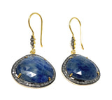 Pave Diamond Sapphire Earrings, Natural Blue Sapphire Gemstone Earrings, Victorian Jewelry, 1.80” x 1”