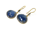 Pave Diamond Sapphire Earrings, Natural Blue Sapphire Gemstone Earrings, Victorian Jewelry, 1.80” x 1”