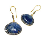 Pave Diamond Sapphire Earrings, Natural Blue Sapphire Gemstone Earrings, Victorian Jewelry, 1.80” x 1”
