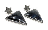 Rare Black Gray Pave Diamond Sapphire Earrings, Sapphire Gemstone Earrings, Victorian Jewelry
