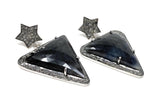Rare Black Gray Pave Diamond Sapphire Earrings, Sapphire Gemstone Earrings, Victorian Jewelry