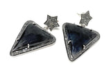 Rare Black Gray Pave Diamond Sapphire Earrings, Sapphire Gemstone Earrings, Victorian Jewelry