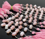 5 Pcs Pink Opal Double Terminated Beads, Hand Carved Pink Opal Gemstone Fancy Shape Beads for Wire Wrapping, 6x12mm