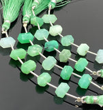 5 Pcs Chrysoprase Double Terminated Beads, Hand Carved Chrysoprase Gemstone Fancy Shape Beads for Jewelry Making, 6x12mm
