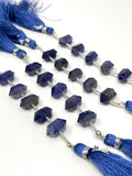 5 Pcs Iolite Double Terminated Beads, Hand Carved Iolite Gemstone Fancy Wand Shape Beads for Wire Wrapping, 6x12mm
