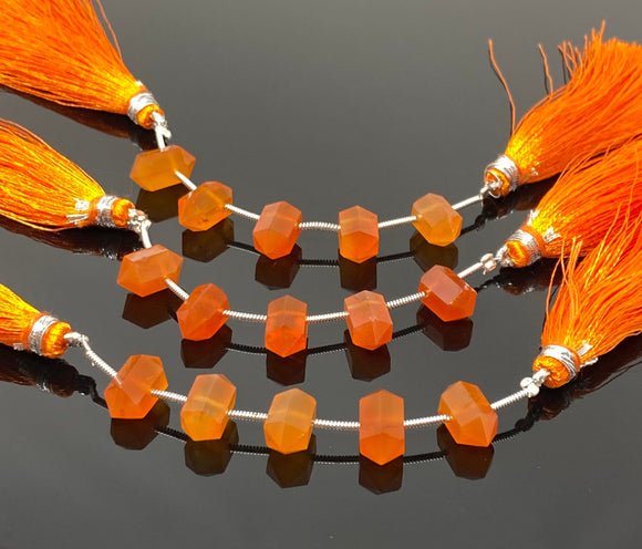 5 Pcs Carnelian Double Terminated Beads, Hand Carved Carnelian Gemstone Fancy Shape Beads for Wire Wrapping, 6x12mm