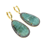 Genuine Emerald Pave Diamond Earrings, Natural Gemstone Earrings, Victorian Jewelry Gifts for Her