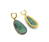 Genuine Emerald Pave Diamond Earrings, Natural Gemstone Earrings, Victorian Jewelry Gifts for Her