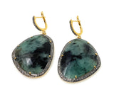 Genuine Emerald Pave Diamond Earrings, Natural Gemstone Earrings, Victorian Jewelry Gifts for Her