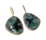 Genuine Emerald Pave Diamond Earrings, Natural Gemstone Earrings, Victorian Jewelry Gifts for Her